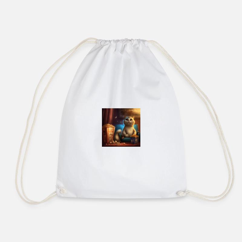 Cat watching a movie with popcorn - Drawstring Bag - white