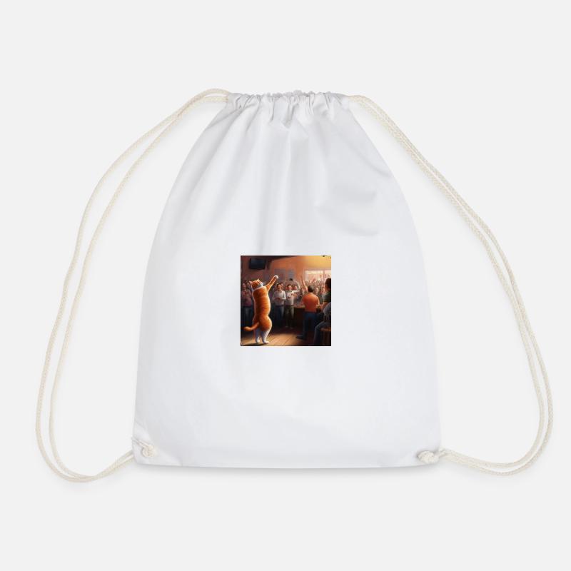 Orange cat dancing - Drawstring Bag - white