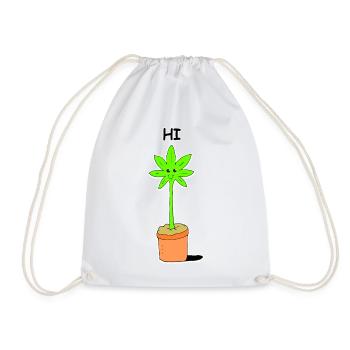 Cute Kawaii Weed Plant says Hi Illustration - Drawstring Bag - white - Front