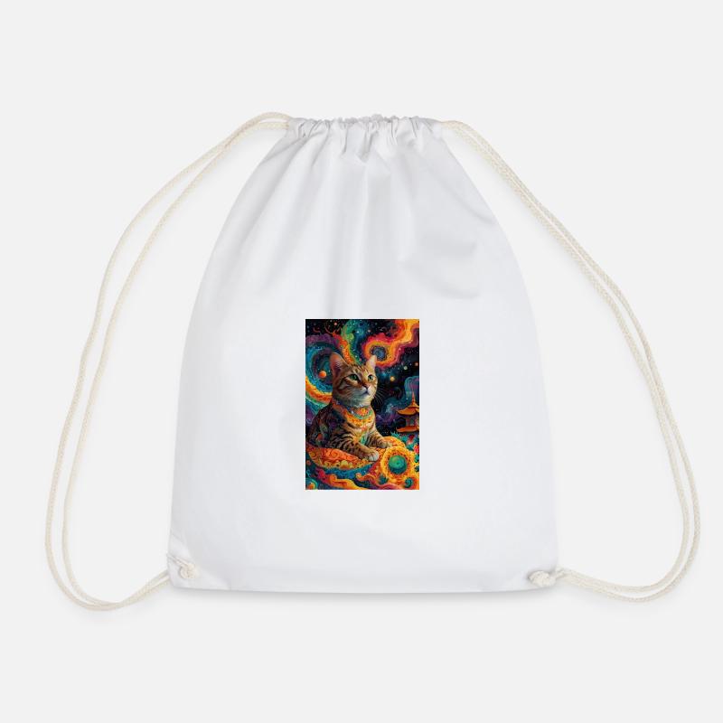 Buddha Cat - Drawstring Bag - white