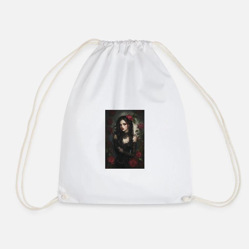 Black elegance with rose accents - Drawstring Bag - white