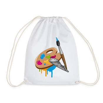 a Paint brush, colors and a painter's palette - Drawstring Bag - white - Front