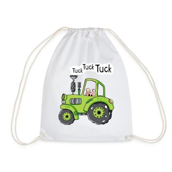 Tuck Tuck Tuck Schwein - Trecker - Bulldog - Comic - Turnbeutel - Weiß - Vorne