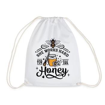 She Works Hard For The Honey Saying - Drawstring Bag - white - Front