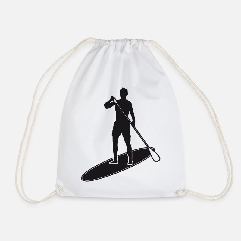 Stand up paddling - Man with paddle board - Drawstring Bag - white