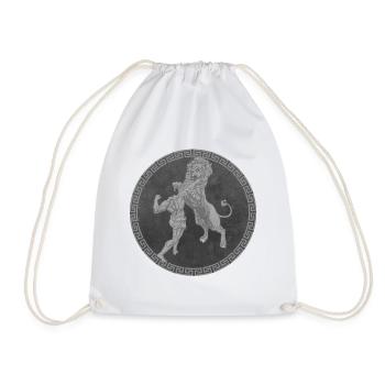 Hercules Greek Hero, Battle with Lion - Drawstring Bag - white - Front