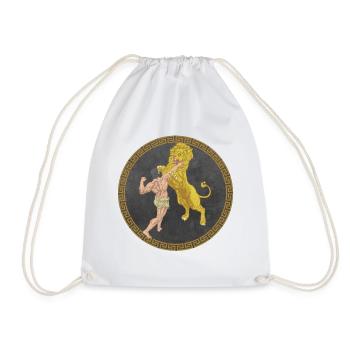Hercules Greek Hero, Battle with Lion - Drawstring Bag - white - Front