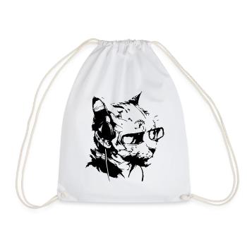 coole DJ Katze mit Sonnenbrille - Turnbeutel - Weiß - Vorne