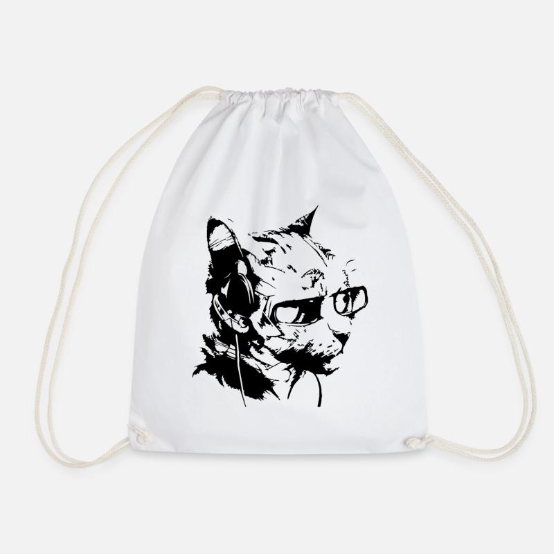 coole DJ Katze mit Sonnenbrille - Turnbeutel - Weiß