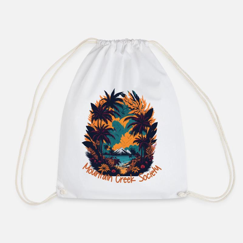 Mountain Creek Tropical Landscape - Drawstring Bag - white