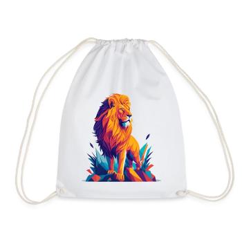 Polygon Lion - Colorful Animal Illustration - Drawstring Bag - white - Front