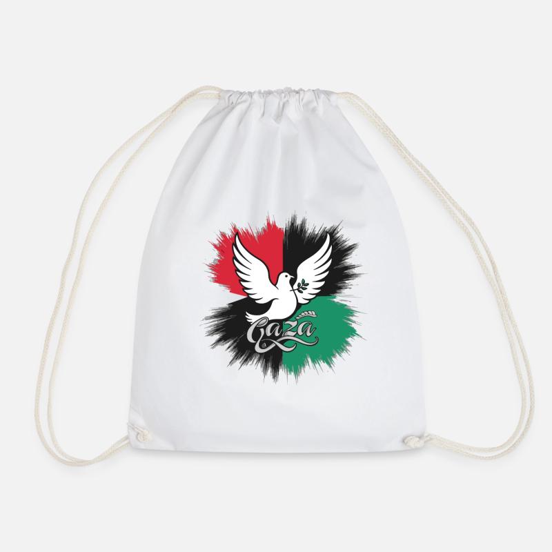 Gaza with dove and peace symbol - Drawstring Bag - white