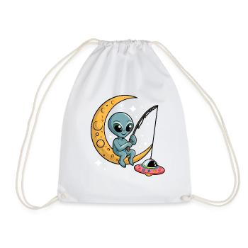 Lustiger Alien auf Mond mit Angel - Turnbeutel - Weiß - Vorne
