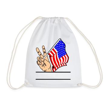 Flag USA peace sign text space - Drawstring Bag - white - Front