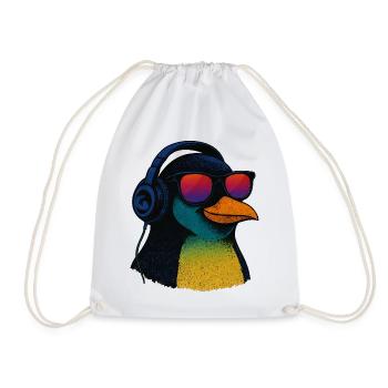 Cool Penguin with Sunglasses Music Headphones - Drawstring Bag - white - Front