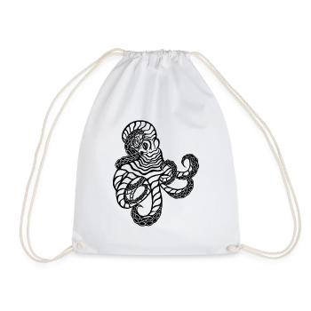 Octopus – Line Art Sea Animal in Black and White - Drawstring Bag - white - Front