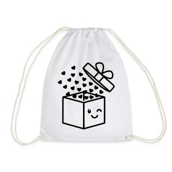 Geschenk voller Liebe | Süße Box mit Herzen - Turnbeutel - Weiß - Vorne