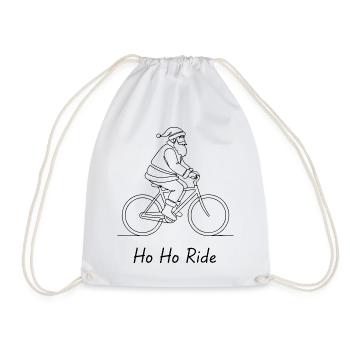 Ho Ho Ride Minimalist Line of Santa Claus on bike - Drawstring Bag - white - Front