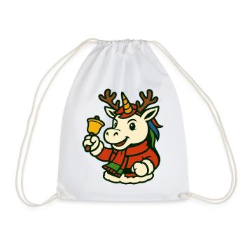Weihnachtseinhorn mit Glocken-Maskottchen-Kunst - Turnbeutel - Weiß - Vorne