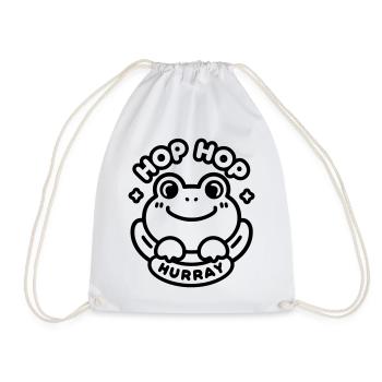 Hop Hop Hurray Frosch | Süßes Gute-Laune Motiv - Turnbeutel - Weiß - Vorne