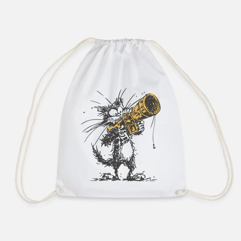 Purrfect_Shot - Drawstring Bag - white