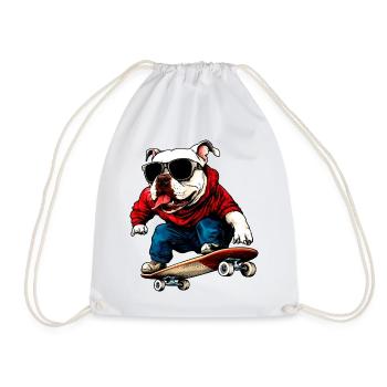 Skateboard Hund - Turnbeutel - Weiß - Vorne