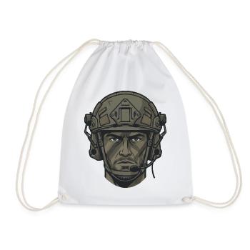 Taktisches Soldaten Portrait mit Combat Helm - Turnbeutel - Weiß - Vorne
