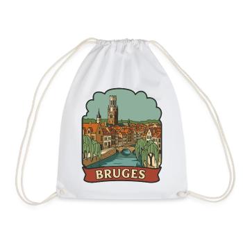 Brügge Belgien Retro Reise-Abzeichen-Aufkleber - Turnbeutel - Weiß - Vorne