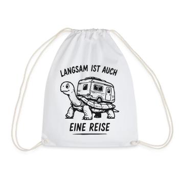 Langsam ist auch eine Reise – Schildkröte Caravan - Turnbeutel - Weiß - Vorne