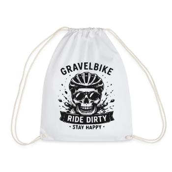 Gravel Bike Skull Ride Dirty Stay Happy - Drawstring Bag - white - Front