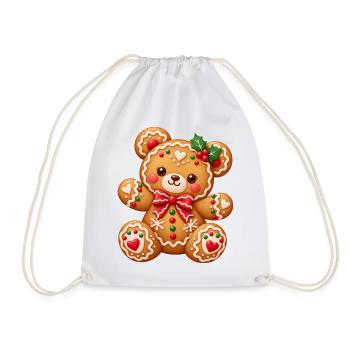 Weihnachtlicher Lebkuchen-Teddy  - Turnbeutel - Weiß - Vorne