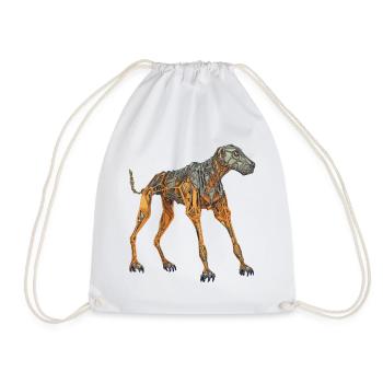 Doberman Cyborg Dog in Orange - Drawstring Bag - white - Front
