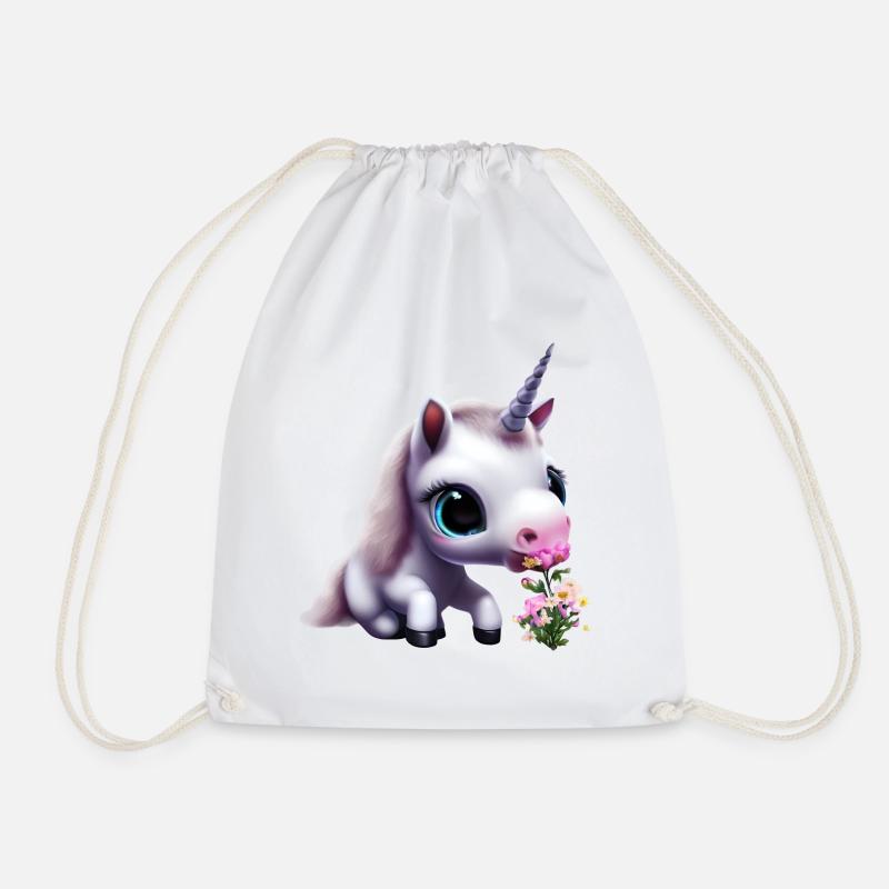 Niedliches Einhorn riecht Blumenstrauß - Turnbeutel - Weiß