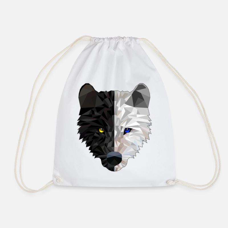 Wolfkopf - Low Poly - Drawstring Bag - white