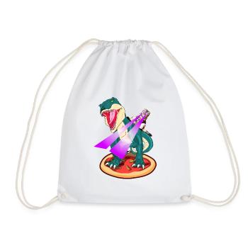 Dino on Pizza Cat rides TRex with laser eyes - Drawstring Bag - white - Front