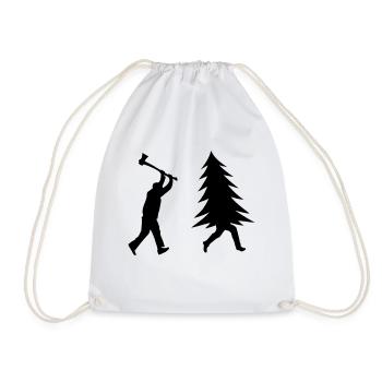 Funny Christmas tree is chased by Lumberjack - Drawstring Bag - white - Front
