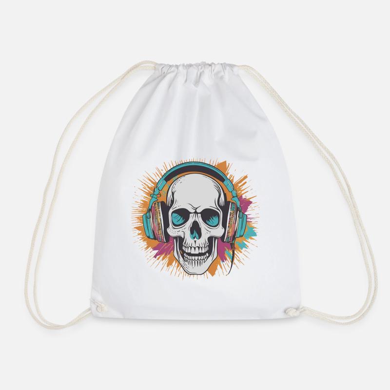 Totenkopf mit Kopfhörern - Turnbeutel - Weiß