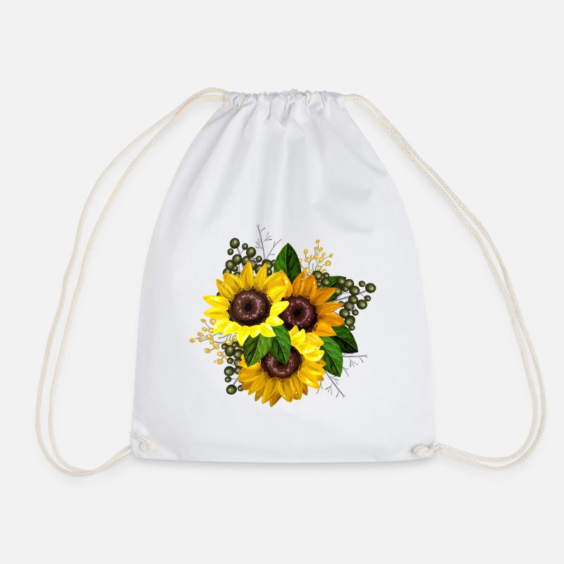 Yellow Sunflower Graphic - Drawstring Bag - white