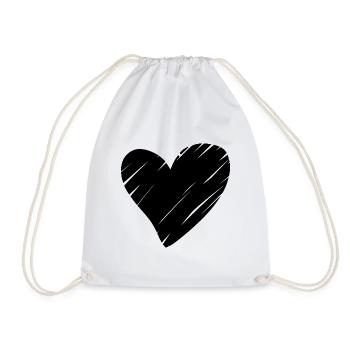 Heart Black - Drawstring Bag - white - Front