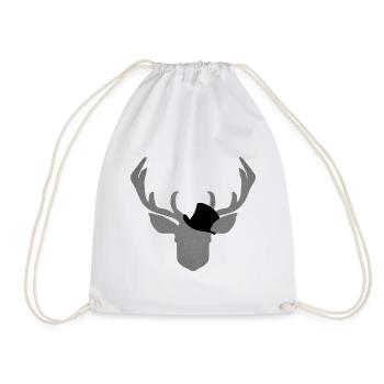 Deer with cylinder black with texture costume - Drawstring Bag - white - Front