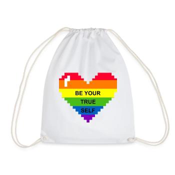 Rainbow Flag Heart Be Your Self Grafik - Turnbeutel - Weiß - Vorne