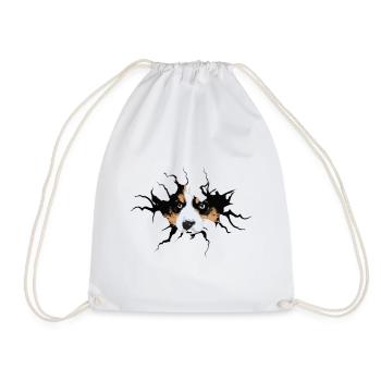 Cute Border Collie cracked hole - Drawstring Bag - white - Front