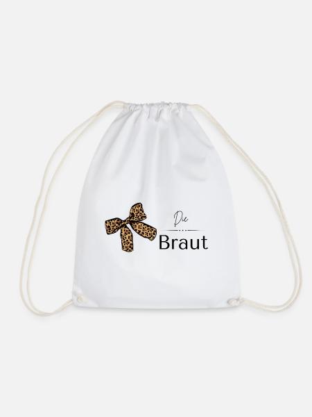 Braut T-Shirt, JGA, Leopardenschleife Druck - Turnbeutel - Weiß