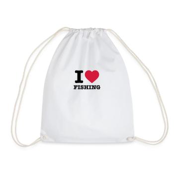 I love heart heart love fishing fishing angler red - Drawstring Bag - white - Front