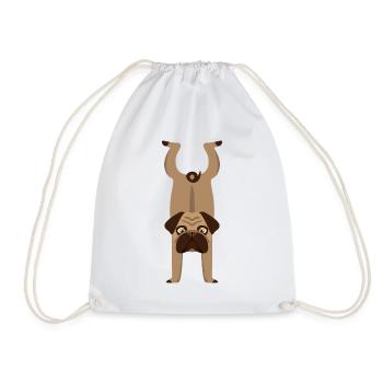 Dog Gymnastics Pug Handstand Gift - Drawstring Bag - white - Front