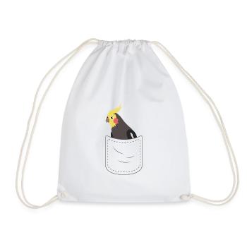 Nymph Parakeet Bird Breast Bag Pouch Motif - Drawstring Bag - white - Front