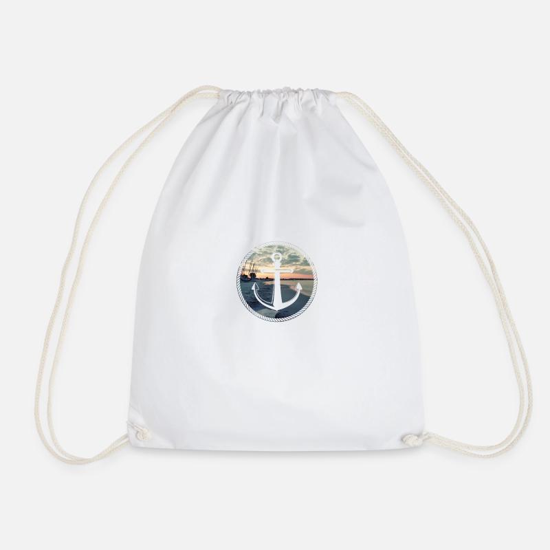 anchor - Drawstring Bag - white