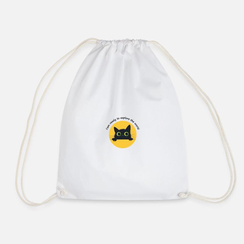 Cat Explore - Drawstring Bag - white