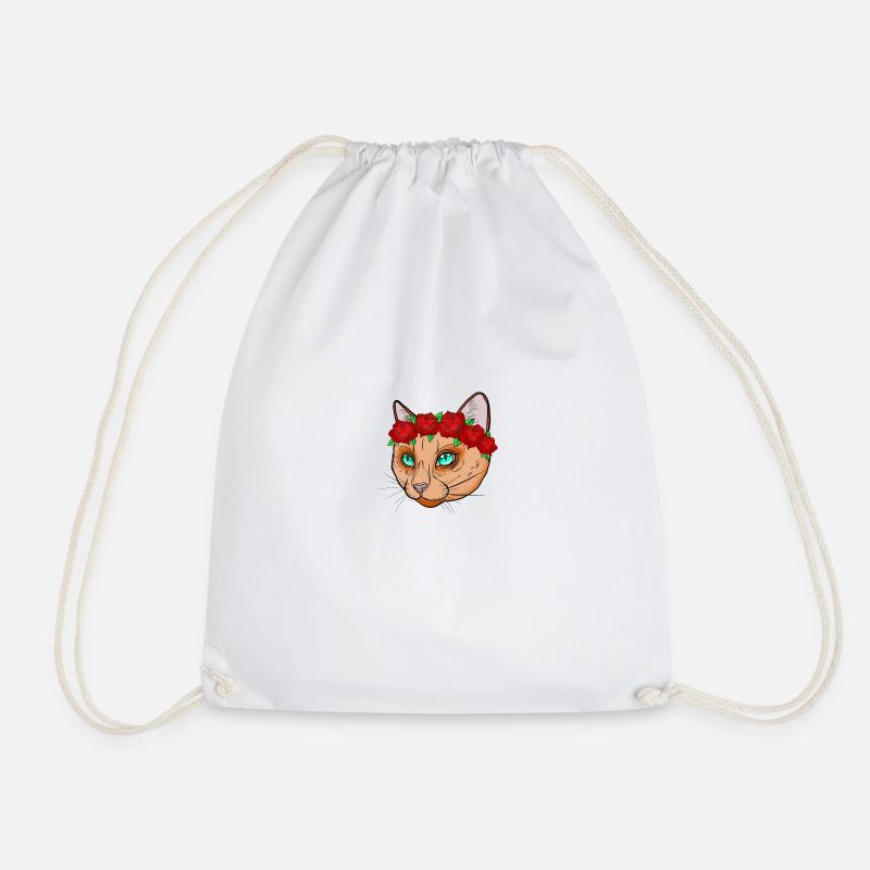 Cat flower wreath - Drawstring Bag - white