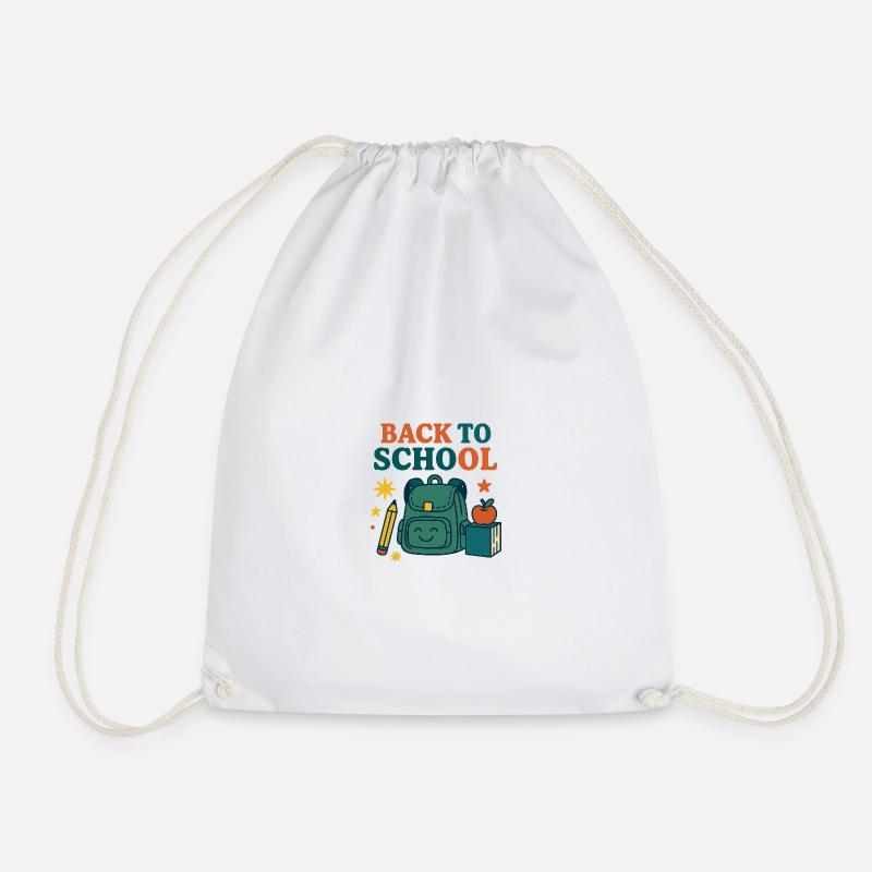 Backpack with school motif and joy - Drawstring Bag - white